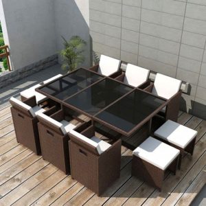 Savir Rattan Outdoor 10 Seater Dining Set With Cushion In Brown