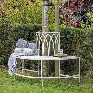 Albion Outdoor Metal Tree Seating Bench In Distressed White