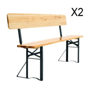 Set of 2 Folding Garden Benches with Backrest Cedar Wood Outdoor Bar Chairs
