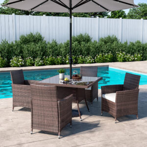 Garden Dining Table Ratten Bistro Table & Parasol Hole