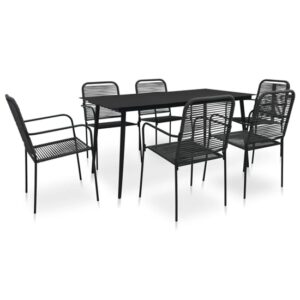 Canton Rope And Steel 7 Piece Outdoor Dining Set In Black