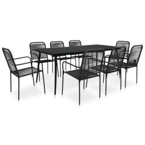 Canton Rope And Steel 9 Piece Outdoor Dining Set In Black