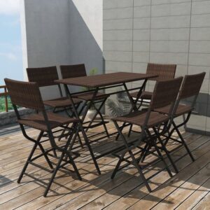 Esher Outdoor Rattan 7 Piece Folding Dining Set In Brown