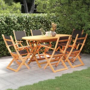 Huron Wooden 7 Piece Outdoor Dining Set In Natural And Black