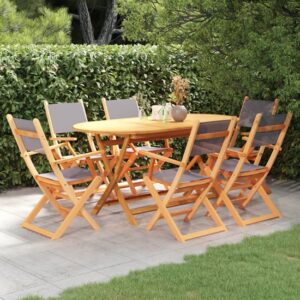 Huron Wooden 7 Piece Outdoor Dining Set In Natural And Grey