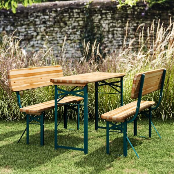 Rustic Wooden Folding Garden Bench Table Set