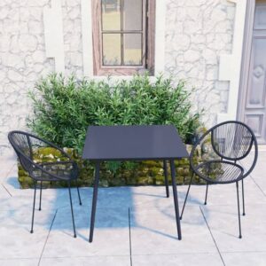 Topeka Small PVC Rattan 3 Piece Outdoor Dining Set In Black