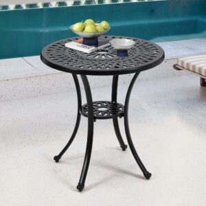 60cm Dia Black Cast Aluminum Round Patio Dining Table for Outdoor Garden