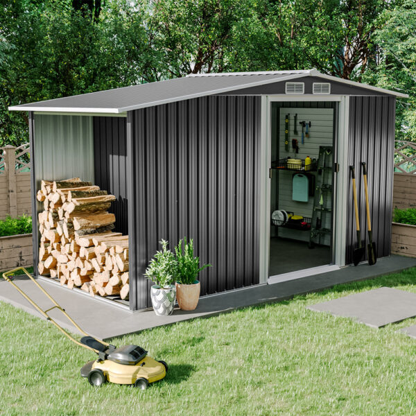 10.8 ft H Steel Garden Storage Bike Shed with Gable Roof Top Air Circulation Design