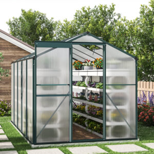 10' x 6' ft Garden Greenhouse Green Framed with 2 Vents Rain Gutter Setting