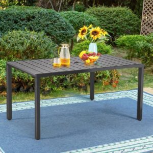 150cm Wood Effect Garden Dining Table with Parasol Hole