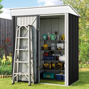 162cm Wide Metal Storage Shed with Rack Patio Garden Tool House