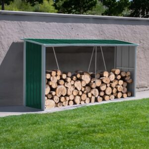 10.9 ft W Metal Garden Storage Shed for Firewood Tools