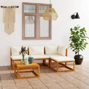 Brooks Solid Wood 5 Piece Garden Lounge Set With Cream Cushions