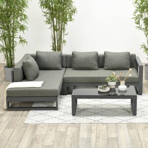 Ewloe Outdoor Fabric Right Hand Lounge Set In Mystic Grey