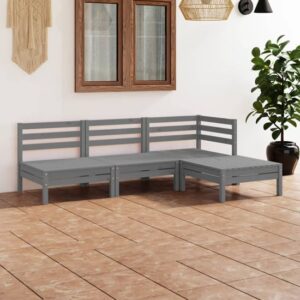 Jaclyn Solid Pinewood 4 Piece Garden Lounge Set In Grey