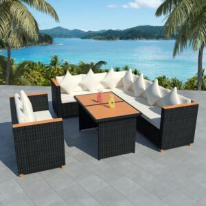 Ryton Rattan 5 Piece Garden Lounge Set With Cushions In Black