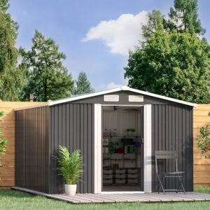 6' x 8'/8' x 8'/10' x 8' ft Garden Steel Shed with Gabled Roof Top Black and Green