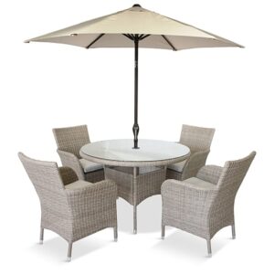 Meltan 4 Seater Dining Set With 2.2M Parasol In Sand