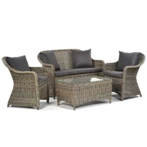 Ryker Rattan Lounge Sofa Set With Glass Top Coffee Table