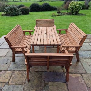 Vail Timber Brown Dining Table Large With 4 Benches