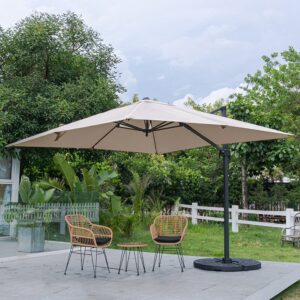 Light Grey 3 x 3 m Square Cantilever Parasol Outdoor Hanging Umbrella for Garden and Patio