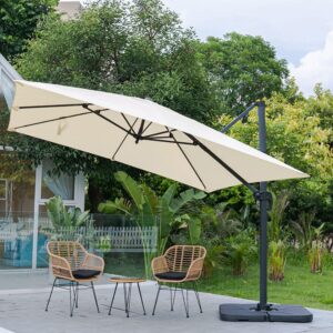 Light Grey 3 x 3 m Square Cantilever Parasol Outdoor Hanging Umbrella for Garden and Patio