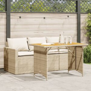 Ponce Rattan Wooden Outdoor 3 Seater Dining Set In Beige Cream