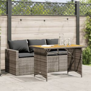 Ponce Rattan Wooden Outdoor 3 Seater Dining Set In Dark Grey