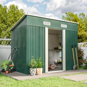 4' x 6' ft / 4' x 8' ft Garden Shed with Skillion Roof Top Steel Black/Green