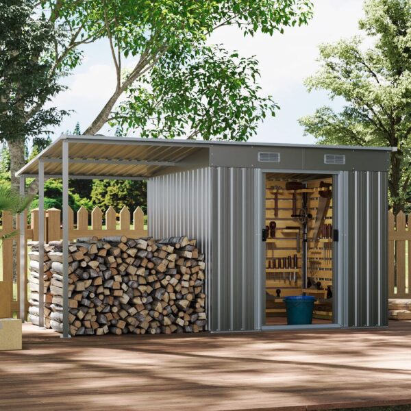 6X9FT Outdoor Metal Pent Roof Storage Shed with Lean-to