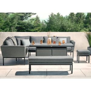 Arica Corner Lounge Set And Firepit Dining Table In Grey