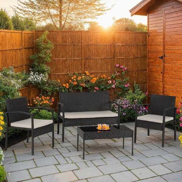 Canyon Fabric 4 Piece Garden Set In Black And Grey