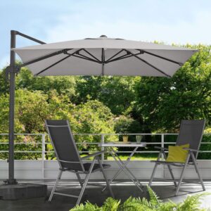 Grey 2.5m Cantilever Parasol with Base for Garden