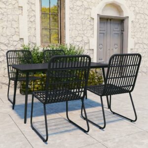 Laredo Medium Rattan And Glass 5 Piece Dining Set In Black