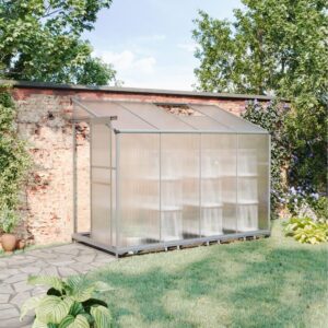 Livingandhome Lean-to Aluminum Greenhouse with Sliding Door, PM1041PM1042