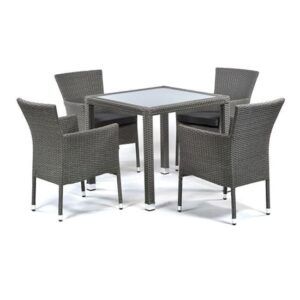 Onyx Rattan Square Dining Table And 4 High Back Armchairs