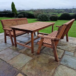 Vail Timber Brown Dining Table Large With 2 Large Benches