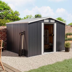 Waterproof 6x8/8x8/10x8ft Metal Shed with Gable Roof Charcoal/Green