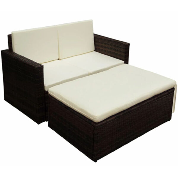 Brockton Rattan Garden Lounger Set With Cushions In Cream Brown