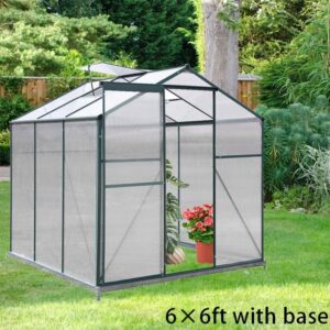 4×6 ft/ 6×6 ft/ 8×6 ft/10' x 6' ft Garden Greenhouse Green Framed with 2 Vents Rain Gutter Setting
