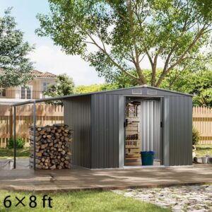 4×8 ft/ 6×8 ft Metal GardenStorage Shed with Log Storage