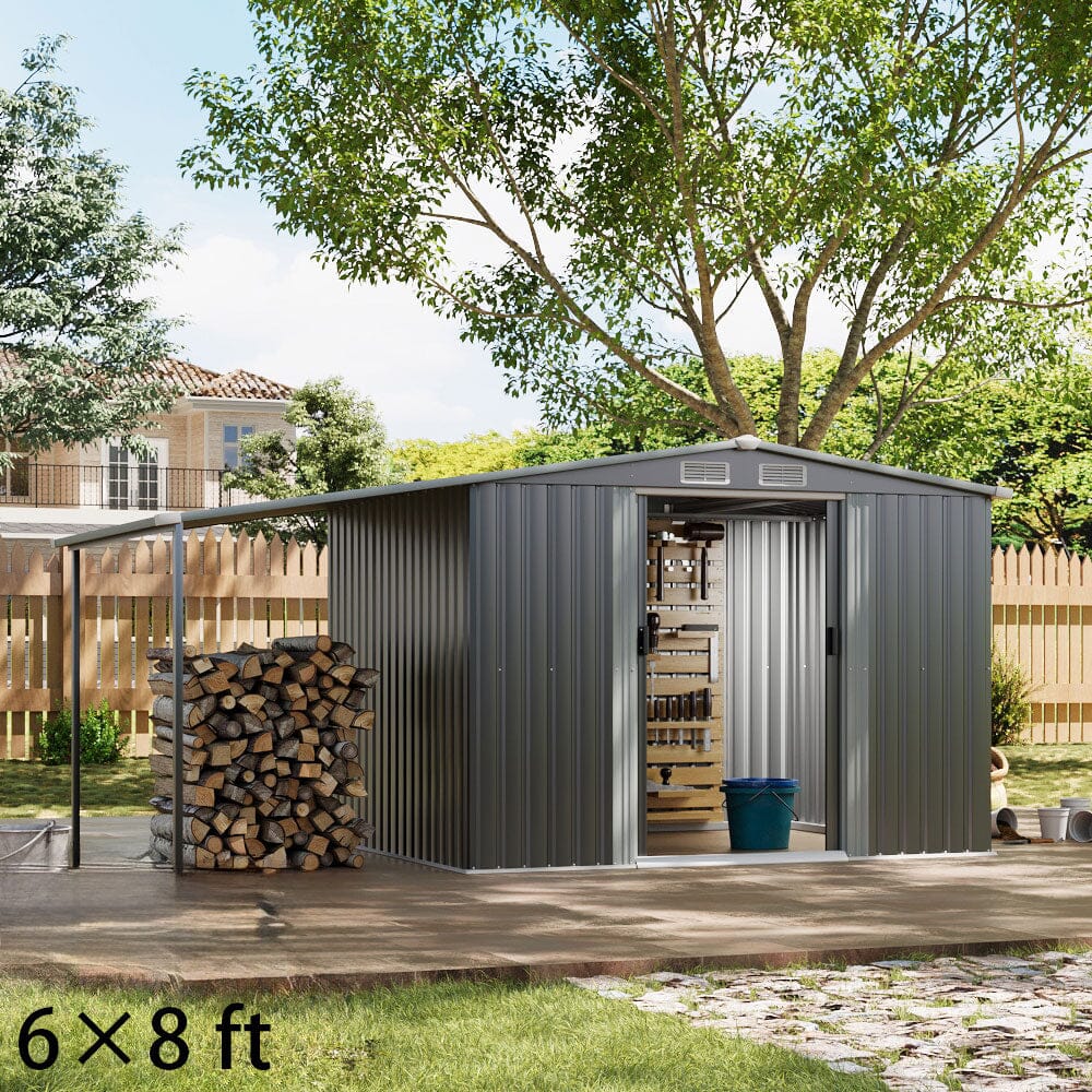 4×8 ft/ 6×8 ft Metal GardenStorage Shed with Log Storage