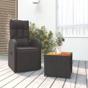 Abia Solid Wood 2 Piece Garden Lounge Set In Black Poly Rattan