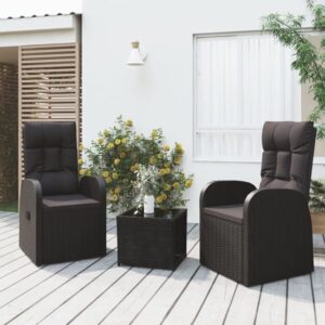 Abia Steel 3 Piece Garden Lounge Set In Black Poly Rattan