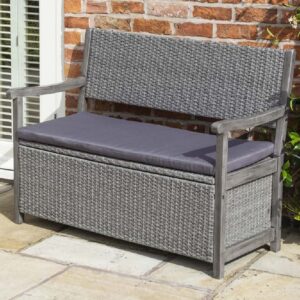Auchinleck Rattan Garden Storage Seating Bench In Grey