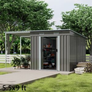 5.5x3.5 ft/ 5.5x5.5 ft/ 5.5x7.5 ft/ 5.5x9 ft Metal Pent Roof Outdoor Storage Shed with Lean-to