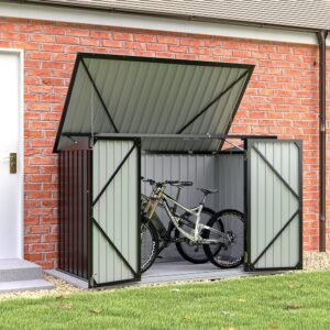 6ft Outdoor Metal Garbage Storage Shed with Hinged Lid