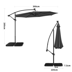 3M Cantilever Garden Parasols Beige/Light Grey/Dark Grey Iron Banana Umbrella with LED Lights