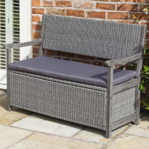Auchinleck Rattan Garden Storage Seating Bench In Grey